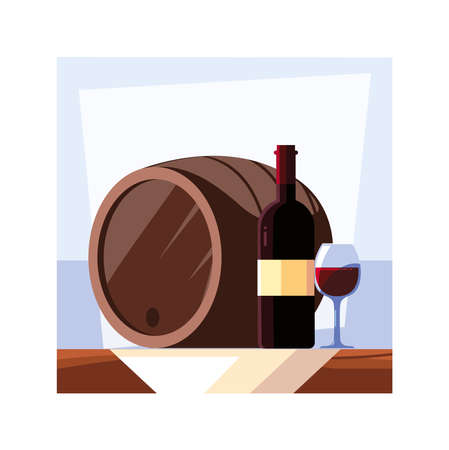 bottle and glass of wine with barrel vector illustration designのイラスト素材