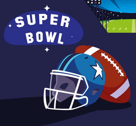 helmets of football american with super bowl label vector illustration designのイラスト素材
