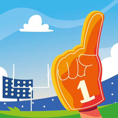 hand glove with number 1 fan, yellow foam finger vector illustration designのイラスト素材