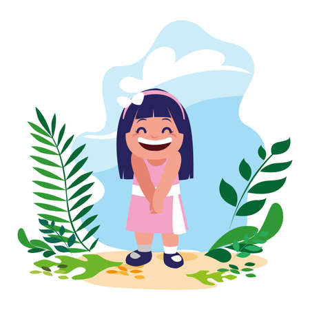 cute girl smiling and playing outdoors vector illustration designのイラスト素材