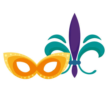 Mardi gras fleur de lis and mask design, Party carnival decoration celebration festival holiday fun new orleans and traditional theme Vector illustrationのイラスト素材