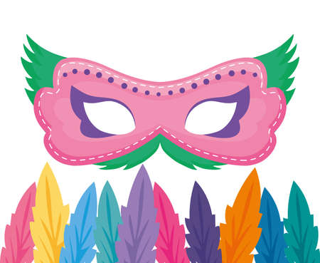Mask with feathers design, Party celebration event happy birthday holiday surprise anniversary and decorative theme Vector illustrationのイラスト素材