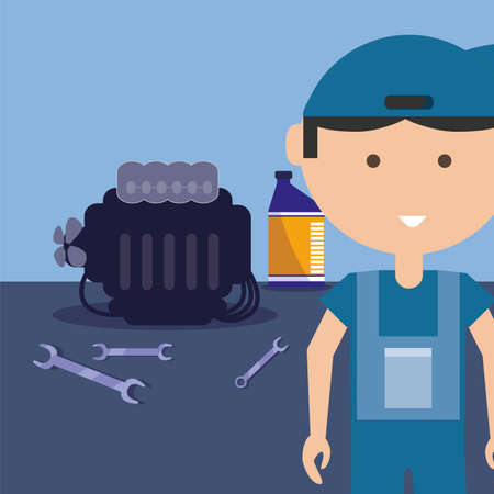 Repairman with overol in garage design, Repair service maintenance job workshop labor work broken and professional theme Vector illustrationのイラスト素材