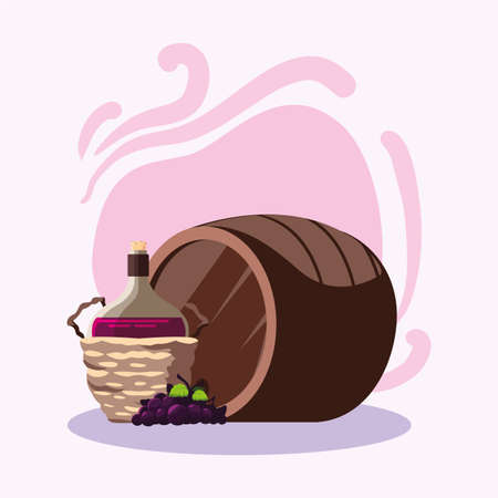 Wine barrel jar and grapes design, Winery alcohol drink beverage restaurant and celebration theme Vector illustrationのイラスト素材