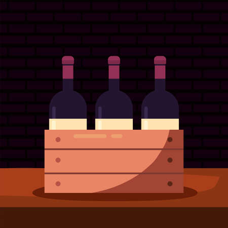 Wine bottles inside box design, Winery alcohol drink beverage restaurant and celebration theme Vector illustrationのイラスト素材