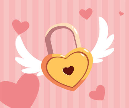 Heart padlock with wings design of love passion romantic valentines day wedding decoration and marriage theme Vector illustrationのイラスト素材