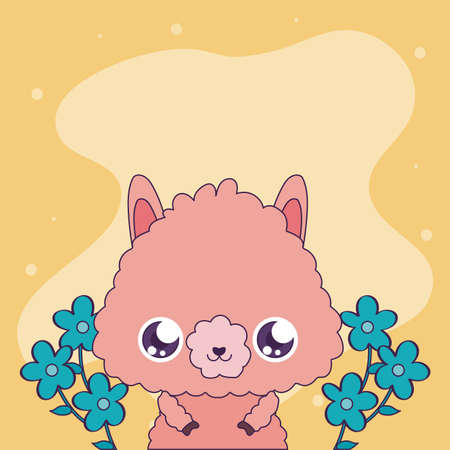 Cute llama cartoon with flowers design, Animal zoo life nature character childhood and adorable theme Vector illustrationのイラスト素材