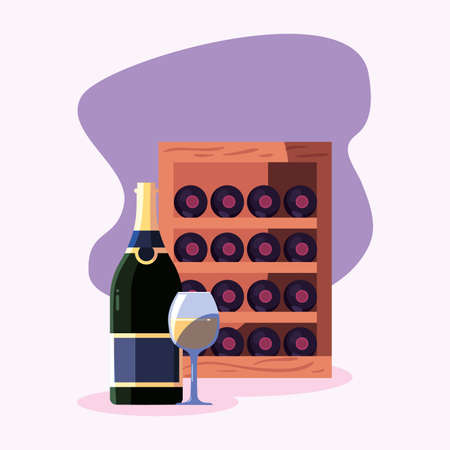 Wine bottles cellar and cup design, Winery alcohol drink beverage restaurant and celebration theme Vector illustrationのイラスト素材