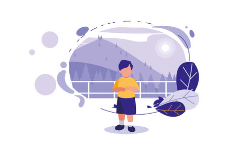Avatar boy with landscape and leaves design, Kid childhood little people lifestyle casual person cheerful and cute theme Vector illustrationのイラスト素材