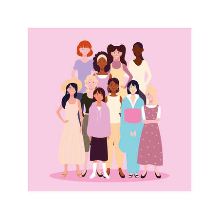 women standing with different poses vector illustration designのイラスト素材