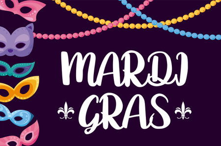 Mardi gras masks and necklaces design, Party carnival decoration celebration festival holiday fun new orleans and traditional theme Vector illustrationのイラスト素材