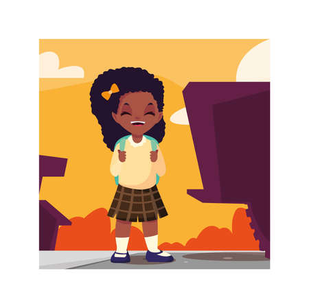 student girl with school suitcase, back to school vector illustration designのイラスト素材