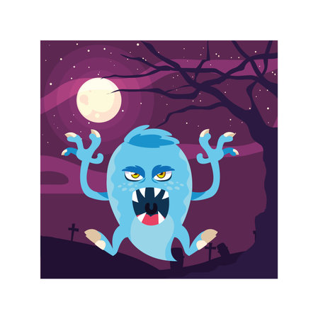 scary monster in halloween night, angry monster vector illustration design