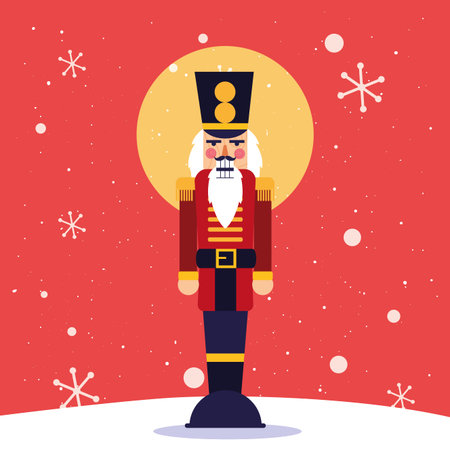 Nutcracker and snowflakes design, Merry chritmas winter season decoration card invitation celebration and holiday theme Vector illustrationのイラスト素材
