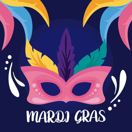 Mardi gras mask with feathers design, Party carnival decoration celebration festival holiday fun new orleans and traditional theme Vector illustrationのイラスト素材