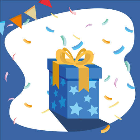 Gift and banner pennant design, happy birthday celebration decoration party festive and surprise theme Vector illustrationのイラスト素材