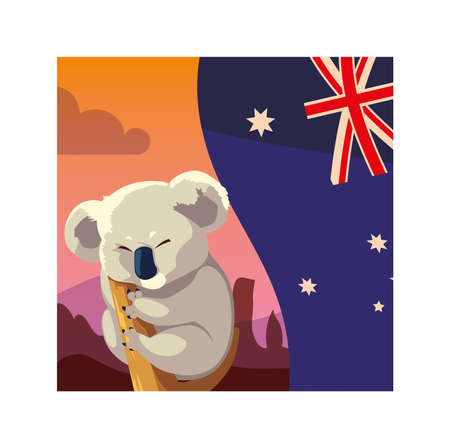 koala with australia flag in the background vector illustration designのイラスト素材