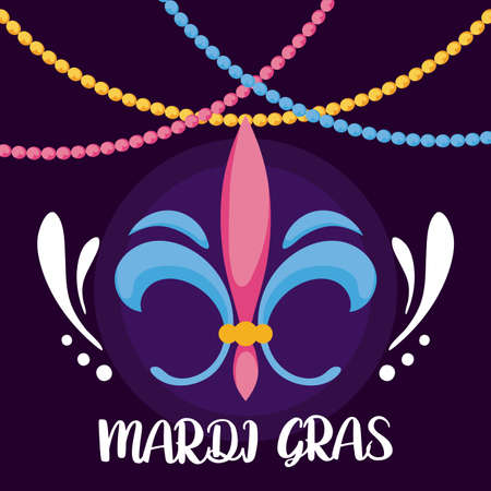 Mardi gras fleur de lis with necklaces design, Party carnival decoration celebration festival holiday fun new orleans and traditional theme Vector illustrationのイラスト素材