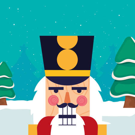 Nutcracker and pine trees design, Merry chritmas winter season decoration card invitation celebration and holiday theme Vector illustrationのイラスト素材