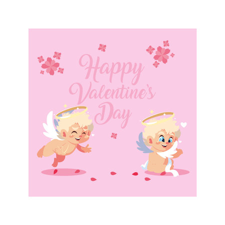 greetings card for valentines day, sweet cupid angel vector illustration design