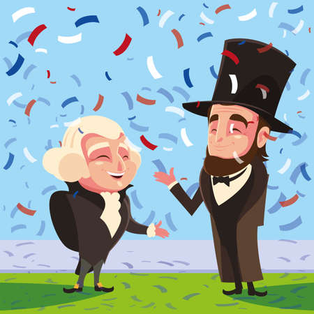 cartoon of presidents george washington and abraham lincoln, president day vector illustration designのイラスト素材