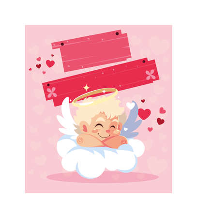 card valentines day with cupid angels vector illustration designのイラスト素材