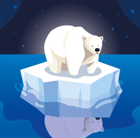 large polar bear on an ice floe drifting vector illustration designのイラスト素材