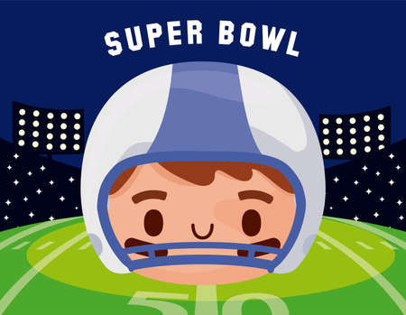 Player with helmet over field design, Super bowl american football sport hobby competition game training equipment tournement and play theme Vector illustrationのイラスト素材