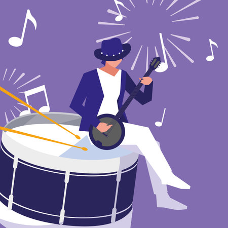Musician man with drum design, Music festival sound melody song musical art and composition theme Vector illustrationのイラスト素材