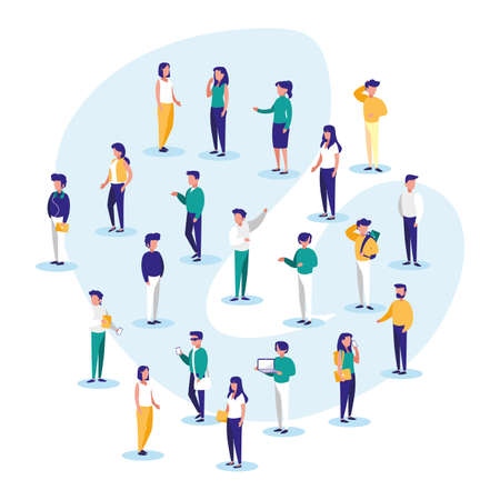 People with laptops and smartphones design, Digital technology communication social media internet web and device theme Vector illustrationのイラスト素材