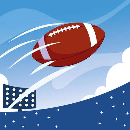 Ball in front of granstand design, Super bowl american football sport hobby competition game training equipment tournement and play theme Vector illustrationのイラスト素材