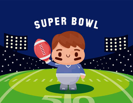 Player with ball over field design, Super bowl american football sport hobby competition game training equipment tournement and play theme Vector illustrationのイラスト素材