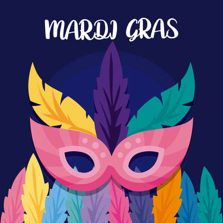 Mardi gras mask with feathers design, Party carnival decoration celebration festival holiday fun new orleans and traditional theme Vector illustrationのイラスト素材
