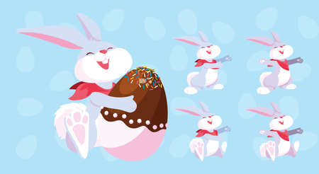 set of bunnies with easter eggs, happy easter vector illustration designのイラスト素材