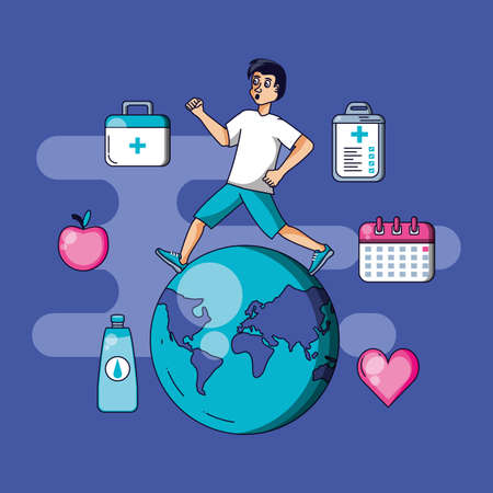 man athletic running with set icons vector illustration designのイラスト素材