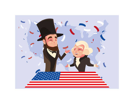 cartoon of presidents george washington and abraham lincoln, president day vector illustration designのイラスト素材
