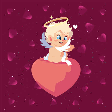 Cupid cartoon over heart design of love passion romantic valentines day wedding decoration and marriage theme Vector illustrationのイラスト素材