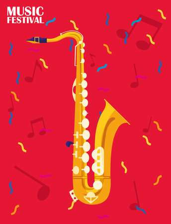 Saxophone design, Music festival sound melody song musical art and composition theme Vector illustrationのイラスト素材