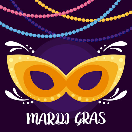 Mardi gras mask with necklaces design, Party carnival decoration celebration festival holiday fun new orleans and traditional theme Vector illustrationのイラスト素材