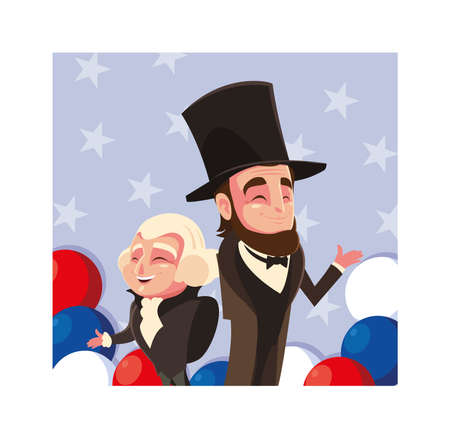 cartoon of presidents george washington and abraham lincoln, president day vector illustration designのイラスト素材