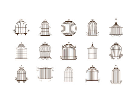 Birdcage icon set design, Vintage cute freedom prison decoration antique old object and retro theme Vector illustrationのイラスト素材