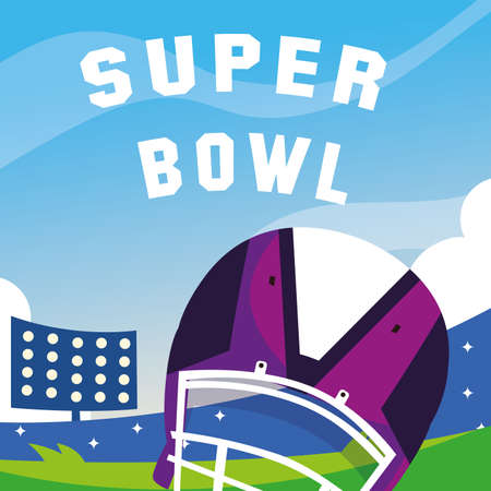 Helmet in front of granstand design, Super bowl american football sport hobby competition game training equipment tournement and play theme Vector illustrationのイラスト素材