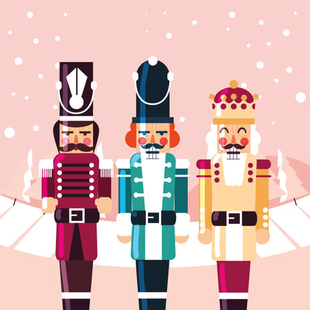 Nutcrackers design, Merry chritmas winter season decoration card invitation celebration and holiday...
