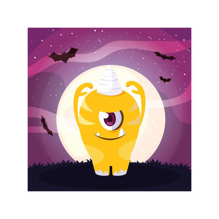 alien monster in halloween night, funny monster vector illustration designのイラスト素材