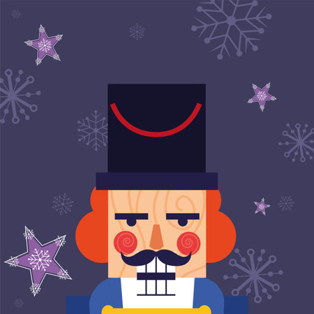 Nutcracker and stars design, Merry chritmas winter season decoration card invitation celebration and...