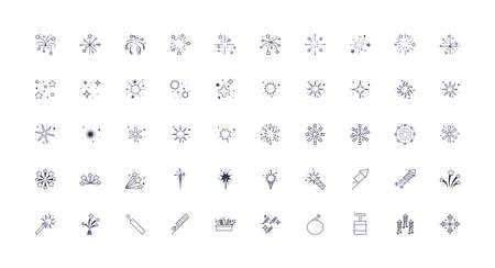 Fireworks icon set design, Celebration festival event holiday party anniversay explosion and festive theme Vector illustrationのイラスト素材
