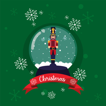 Nutcracker inside sphere design, Merry chritmas winter season decoration card invitation celebration...