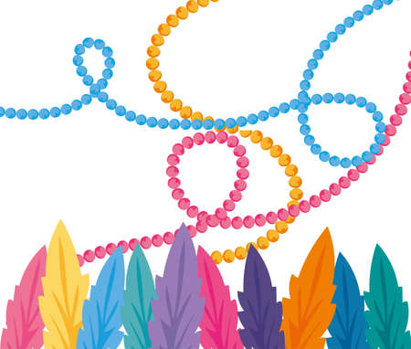 Mardi gras feathers and necklaces design, Party carnival decoration celebration festival holiday fun new orleans and traditional theme Vector illustrationのイラスト素材
