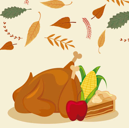 set of icons thanksgiving with autumn leaves of background vector illustration designのイラスト素材