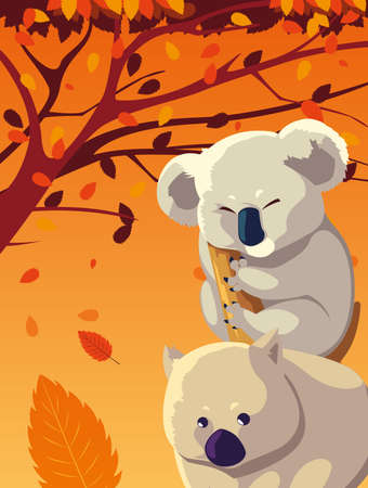 cute card with animals of australia vector illustration designのイラスト素材